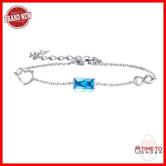 Sterling Silver Infinity Heart Birthstone Bracelet Dainty Adjustable Link